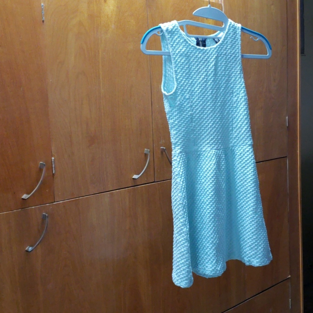 Soft textural minidress light teal 100% cotton